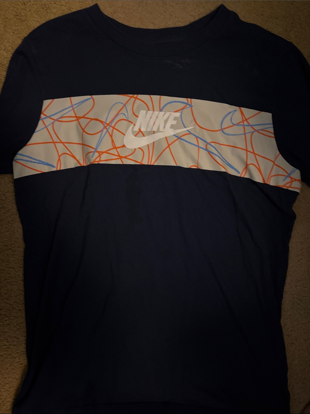 Nike Navy Short Sleeve Tee with White Graphic Stripe